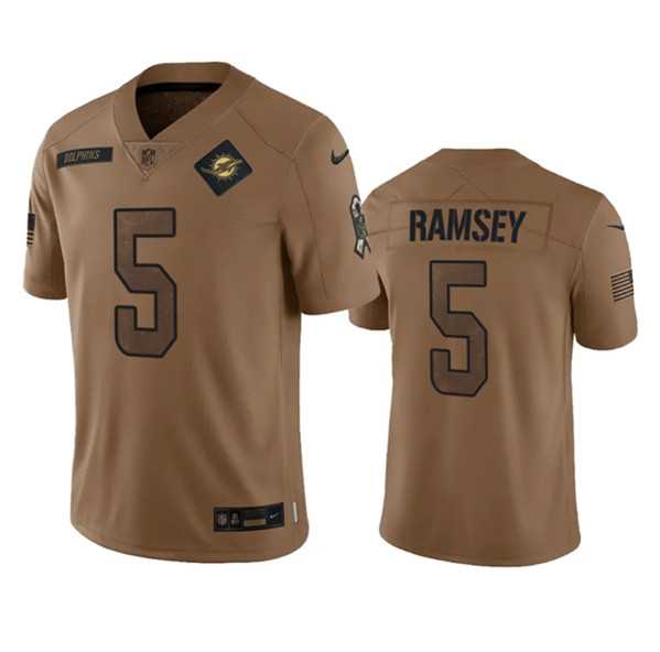 Men%27s Miami Dolphins #5 Jalen Ramsey 2023 Brown Salute To Service Limited Football Stitched Jersey Dyin->miami dolphins->NFL Jersey